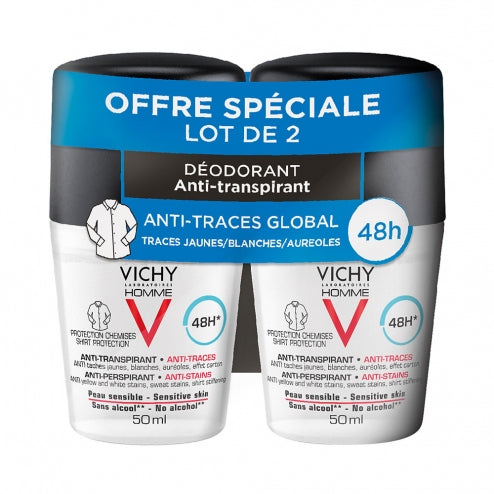 Vichy Homme 48H Roll-On Deodorant Anti-Stain -2 x 50ml